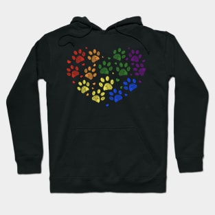 Rainbow colored paw prints with hearts Hoodie